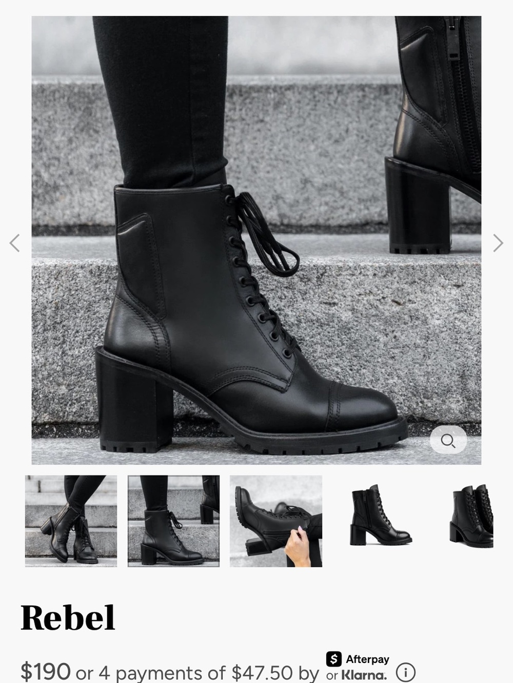 Rebel Lace-Up Block Heel Boots - Black